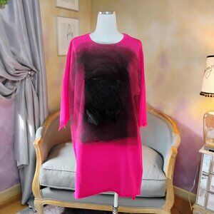 Hot pink sweatshirt tunic with statement tulle, size L